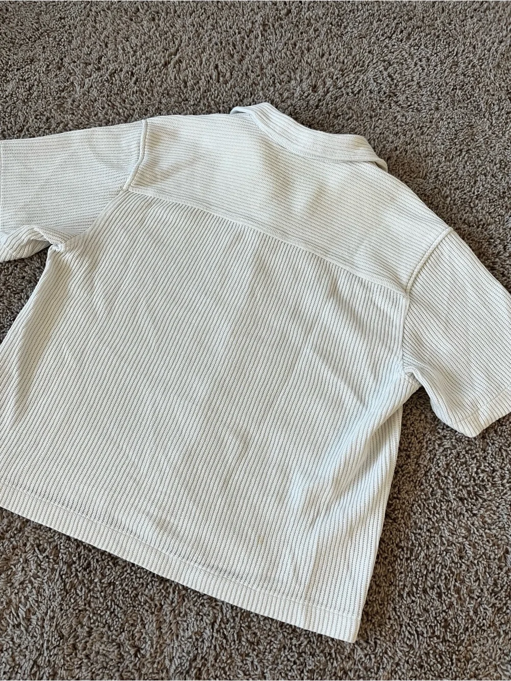 H&M Cream Textured Short-Sleeve Button-Down Shirt